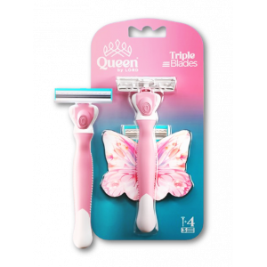 QUEEN SHAVING SYSTEM RAZOR HANDLE + 5 REFILLS TRIPLE BLADE FOR WOMEN
